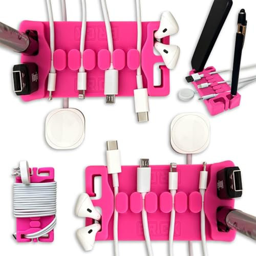 CordBrick DeskBrick 2pk Heaviest Weighted Cord Organizer for Desktop - Phone Stand, Office Desk Organizer, Cable Management for Home - Multifunctional Gift for Men and Adults (Pink)