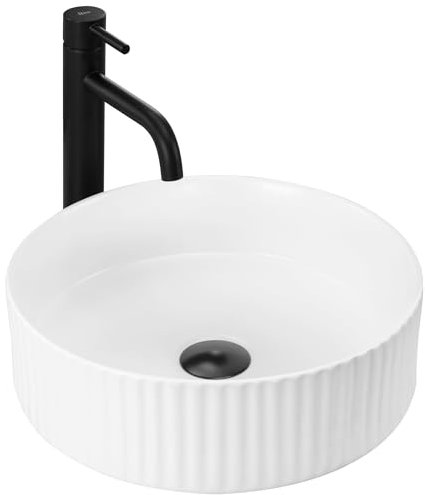 Rea Lavabo da Appoggio Delia Lavandino Bagno 360 x 360 x 110 mm in Ceramica (Bianco)