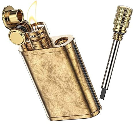 Briquet rétro coupe-vent en métal à deux allumages, briquet à kérosène en laiton avec allumette, allumettes permanentes, briquet à essence rechargeable, adapté à la collection (kérosène non inclus)