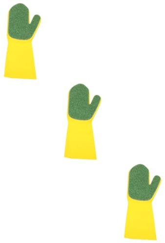 Healvian 3pcs Reusable Kitchen Cleaning Gloves Multi-purpose Household Dishwashing Glove Non- Lining Right Hand Yellow and Green for Washing Plates and Dishes