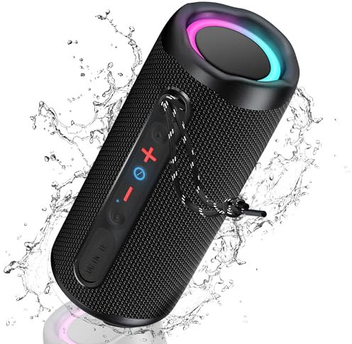 KingSom Enceinte Portable Bluetooth 5.3,Enceinte Bluetooth Lumineuse avec Bass Renforcées,Enceinte Sans Fil avec Appairage TWS 24H Autonomie,Haut-Parleur Bluetooth Étanche,Enceinte Bluetooth Puissante