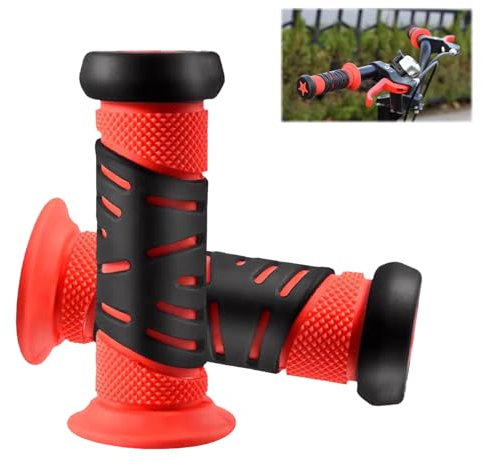 Batheidon Coppia di manopole bici bambino, manopole bici bambini,Manopole Manubrio in Gomma Morbida 95mm,Diametro 22mm,Sicurezza con Protezione Antiurto per Biciclette,Tricicli, Scooter (nero rosso)