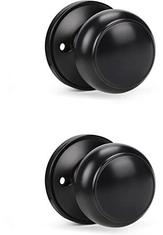 KNOBWELL 2 Pack Black Dummy Door Knob, Single Sided Handle for Closets, French Double Doors, and Pantry, Matte Black One Side Non-Turning Interior Push/Pull Door Knob