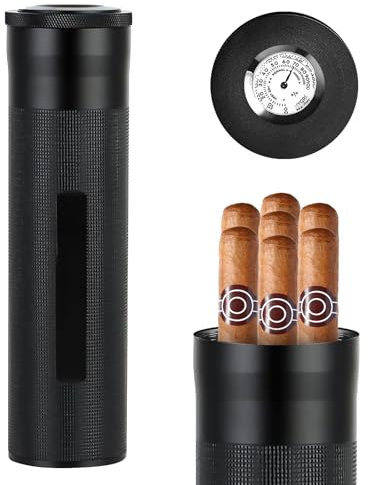 Portasigari Portatile, Humidor Sigari in Acciaio Inox, Humidor per 3 o 4 Sigari, Porta Sigari da Viaggio, Portasigari con Igrometro, Custodia per Sigari, Regalo per Amanti Dei Sigari (Nero)