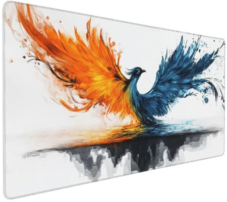 Gaming Mauspad XXL Phönix Mousepad 1000x500x4mm Tier Verlängertes Mauspad Schreibtischauflage,Genähte Kanten Mauspad,Verbessert Präzision und Geschwindigkeit Wasserdicht Geeignet für Büro und Spiele