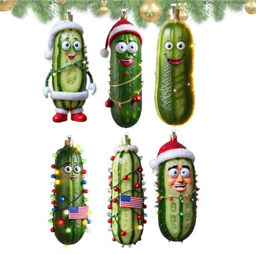 Weihnachtsbaumgurke | 6 x Feiertagstraditionen Gurkenanhänger – Acryl 2D flache Gurke Weihnachtsbaum Anhänger mit Seil für Weihnachtsfeiern Baum Heimdekoration