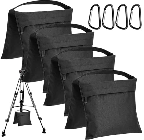Lot de 4 Sacs de Sable Résistants pour Trépied de Photographie, Sacs de Sable Robustes, Sacs de Sable pour Photographie, Sac de Sable avec 4 Mousquetons pour Studio Photo, Tente, Parasol