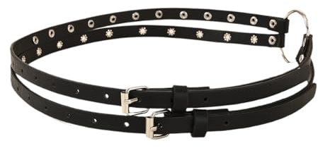 YUXITA Taillengürtel mit Ösen, Punk, doppelte schmale Kette, Grunge-Schnalle, moderner Bund, Taillenkette, Nietengürtel