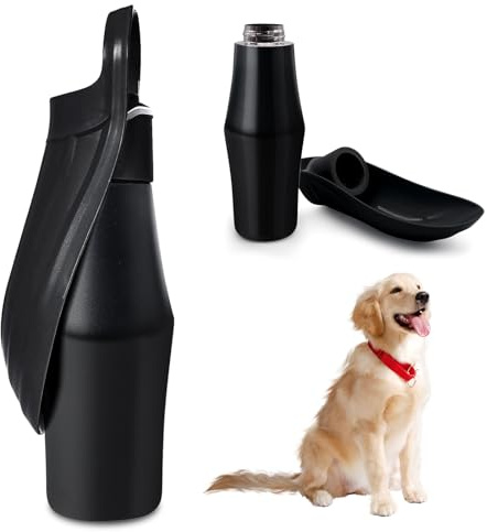 BORDEAG Gourde pour chien, 750 ml, en acier inoxydable, pliable à 180°, portable, anti-fuite, pour les promenades, le camping, les parcs, noir