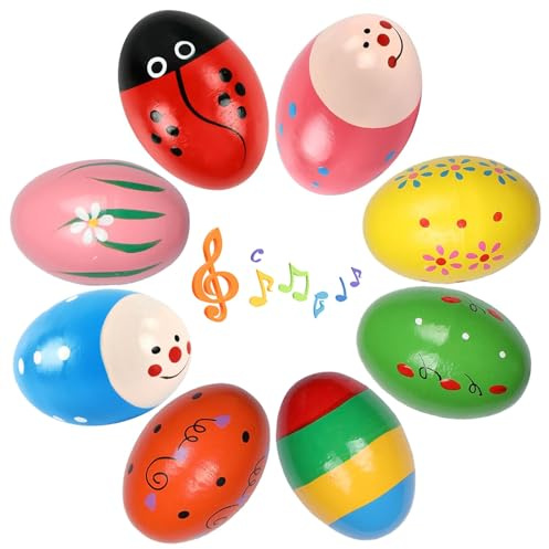 Ostereier aus Holz Musical Egg Shaker - 8 Stück Percussion Musikalische Spielzeuge für Babies, Maracas Ei Shakers für Ostern Korb Stuffer, Ostergeschenke (A)