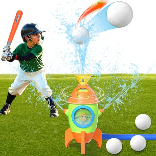 Wassersprinkler Spielzeug Kinder Outdoor, 2 in 1 Wassersprinkler Baseballspielzeug Set, Wasserspielzeug Kinder für Hinterhof Rasen Garten Sommer Pool Party Jungen Mädchen ab 3-12 Jahren (Rakete)