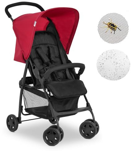 hauck Buggy Sport mit Schutzpaket | ultraleichter Reisebuggy mit Regenschutz & Mückennetz | nur 5,9 kg, Liegefunktion, klein zusammenfaltbar, großer Korb (Rot)