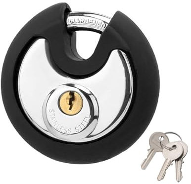 Lucchetto per disco, per esterni/resistente, con chiave a disco, per unità di archiviazione, impermeabile, in acciaio inox, con paraurti in gomma per capannoni, cancelli e recinzioni, (dimensioni: 1)