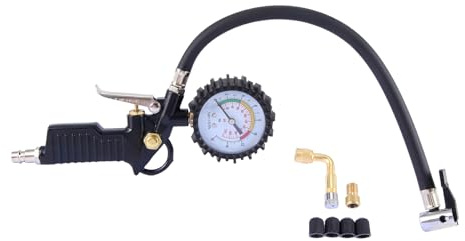 Cpolebev Auto Reifendruckmesser 220 PSI ReifenfüLler mit 90 Grad VentilverläNgerung Luftkompressor für Auto Motorrad Fahrrad Lastwagen
