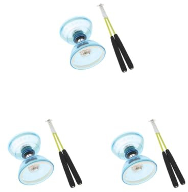 Juego de 3 luces de triple rodamiento para diábolo con cuerda de palillos de mano de alto rendimiento y malabares entretenidos azul chino, 13 cm