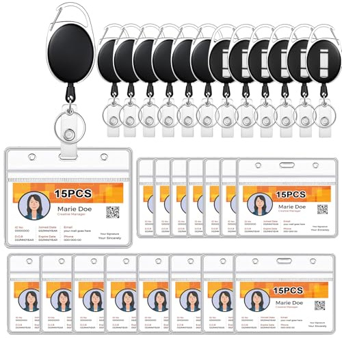 15 Stück Ausweishalter Ausziehbar,15 Stück Transparente Kartenhalter,Kartenhalter SchlüSselanhäNger,Ausweishülle mit Band Set für Ausweis Schlüssel USB-Speicher Karte（Horizontal）