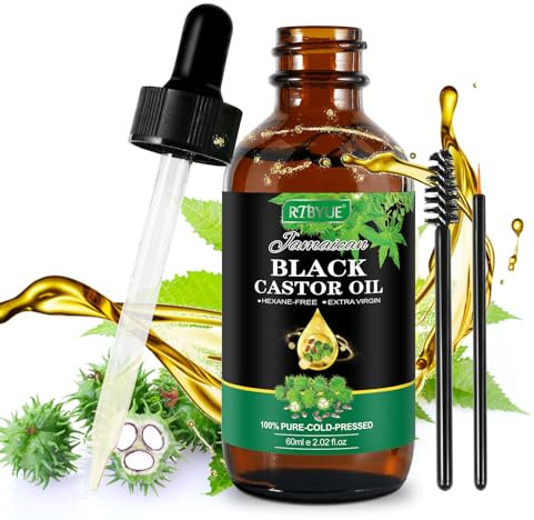 Olio di Ricino - Pressato a Freddo, 60ml Castor Oil Stimola la Crescita dei Capelli, Ciglia e Sopracciglia, Cura della Barba, Unghie, Corpo e Viso