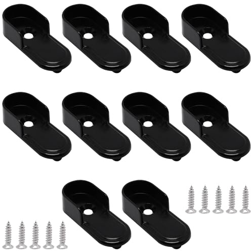 BENLIUDH Ovale Schrankstangen-Endstützen, robuste Schrankstangenhalterung mit Befestigungslöchern und Schraube, für 15 mm x 30 mm ovale Stangen, schwarz, 10 Stück