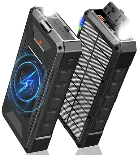 26800mAh Solar Power Bank, Wireless Charger Powerbank 45W PD Fast Charging with 4 Outputs, Flashlight, Waterproof, Solar Charger for Smartphones, Camping & Outdoor Use