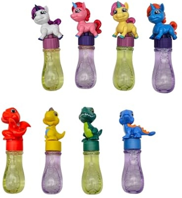 alldoro 68998 Mini-Seifenblasen - 24er Set Dino & Einhorn, Flaschen mit Abnehmbarer Figur zum Spielen, inkl. 35 ml Seifenblasenflüssigkeit, 6 cm, bunt