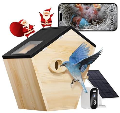 Vogelhaus mit Kamera, 5MP Smart Birdhouse Kamera mit Solarbetrieben, Vogelhauskameras für Familien, IP66 Wasserdicht, Bewegungserkennung & 32GB SD-Karte, Vogelnistung & Schlüpfen in Echtzeit