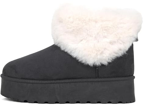 Women Platform Snow Boots – Faux Fur Lined Suede Ankle Boots, Warm Winter Ladies Booties, Fashion Outdoor & Indoor Slip-On Shoes (GREY, Adult, Women, 6, Numeric, UK Footwear Size System, Medium)