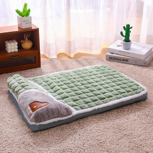 Xiyocadt Hundekissen Waschbar, Hundedecke Flauschig mit Kissen, Plüsch Hundebett Mittelgroße Hunde, Katzenkissen für Haustiere Aller Größen (Grün,75x45 cm)