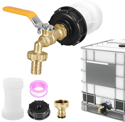 IBC Container Zubehör,IBC Tank Auslaufhahn für 1000l Wassertank Wasserhahn 1/2, Verlängerung S60x6 Grobgewinde,Regenwassertank ibc Tank Zubehör