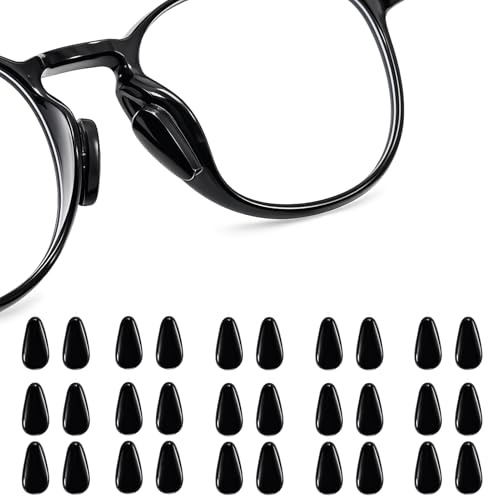 Nasenpads Brille Tropfenform, 30 Stück Silikon Luftkissen Nasenpads für Brillen, weiche rutschfeste Nasenauflagen, bequeme Ersatz Nasenpolster für Brillengestelle, Schwarz