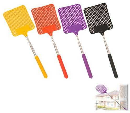 Matamoscas Extensible telescópico 4 Unidades Acero Inoxidable Ajustable Colores Surtidos matamoscas de Mano Resistente para Mosquitos y Moscas Uso Interior Exterior hogar Viaje