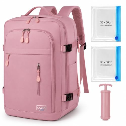 Sac à Dos Cabine 40x30x20 cm avec Kit de Compression – Bagage Gratuit Ryanair Wizz Air EasyJet Vueling Transavia – Sac Voyage Femme Homme – CABIN ADC (Rose)