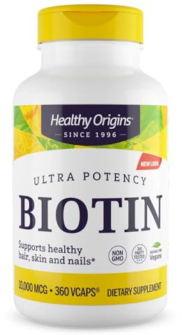Healthy Origins Biotin 10,000 mcg (10 mg), 360Veggie Capsules - High Potency USP Grade Vitamin B7 Supplement - Supports Healthy Hair Growth, Strong Nails & Glowing Skin - Non-GMO, Vegan & Gluten-Free