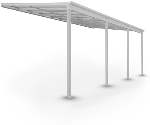 Juskys Terrassenüberdachung Borneo 6x3 m — Sonnenschutz aus Aluminium mit Doppelstegplatten — Terrassendach zur Wandmontage in Weiß