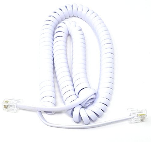 Maincore 3m long White RJ10 to RJ10 Coiled Spiral Telephone Handset Receiver Cable Wire Lead Cord (Available in 2m, 3m, 5m, 6.5m) (3m)