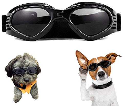 XUNKE Occhiali da Sole e protettivi per Cani di Piccoli Taglia, Anti UV, Impermeabili, Pieghevole Pet Dog Occhiali (Black)