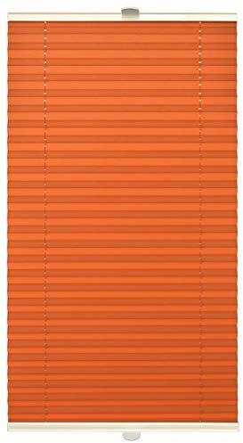 DomDeco Plissee 70x220cm Orange mit weiß lackierten Alu-Profilen, KlemmFix-Halterung zur Montage ohne Bohren