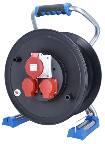 as - Schwabe Xperts Kabeltrommel leer | für ca. 25 m Kabel, Außenbereich IP44, 2 Schutzkontaktsteckdosen + 1 CEE 5-polig 400 V, Thermoschutzschalter, Made in Germany