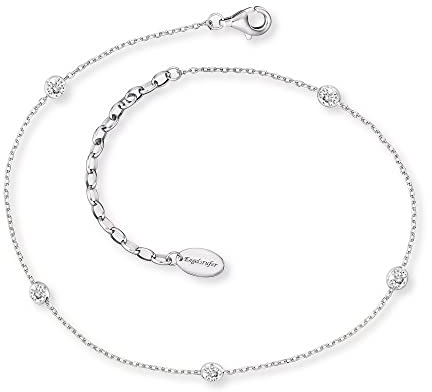 Engelsrufer Fußkettchen Little Moon mit 6 Zirkonia Steinen für Damen, 925er Sterlingsilber rhodiniert, verstellbare Länge, nickelfrei, Allergiker geeignet