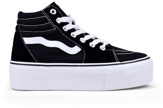 BOSANOVA Zapatillas Abotinadas con Plataforma confeccionadas en Material Textil con Detalle de Fina Linea a Contraste. Cierre con Cordones. Calzado para Mujer Negro 37