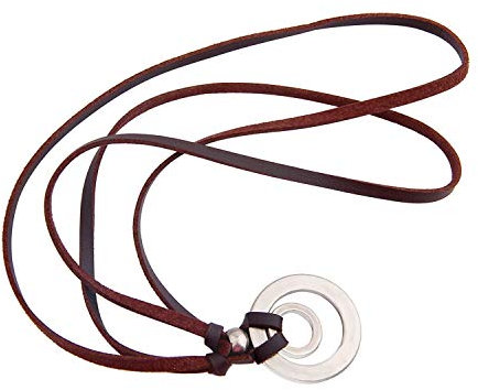 BNQL Collar con soporte para gafas, anillo en O ajustable, correa de cuero, L, Acero inoxidable