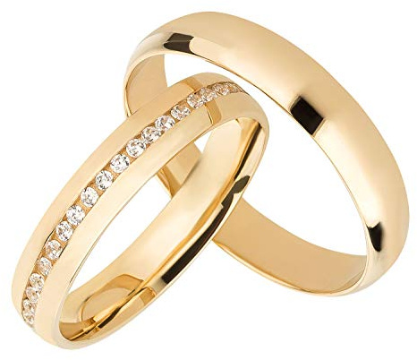Ardeo Aurum Trauringe Damenring und Herrenring aus 375 Gold Gelbgold mit Zirkonia Eheringe 4 mm Breite Paarpreis