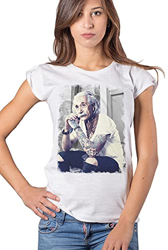 Einstein Tattoo Color & Grey Moda Urban Slub Lady Damen 100% Baumwolle geflammt, Regular Fit Medium