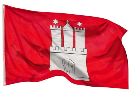 PHENO FLAGS Hamburg Flagge 90x150cm - wetterbeständige Fahne mit Messingösen, 100% Polyester, robuste Doppelnaht & in lebendigen Farben - ideal für Flaggen-Liebhaber