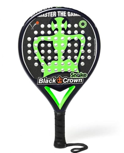 Black Crown - Pala da padel Snake - Forma rotonda - Potenza - Peso 355 gr - Telaio 38 mm con doppio tubolare in fibra di carbonio 80% - Resistente - Precisione - Livello intermedio