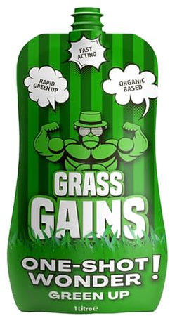 Grass Gains All Year Round One Shot Wonder Lawn Treatment, Organic Plant Based Lawn Feed Greens Up Your Lawn in 24 Hours, Fast Acting Grass Feed, Child and Pet Friendly Lawn Care 1L