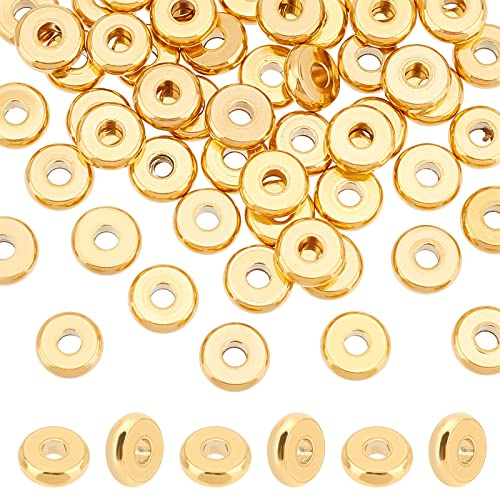 UNICRAFTALE 50 pz 8mm D'Oro Ciambella Spacer Bead In Acciaio Inox Rondelle Disco Allentato Bead Collana Del Braccialetto Piatto Rotondo Perline di Metallo