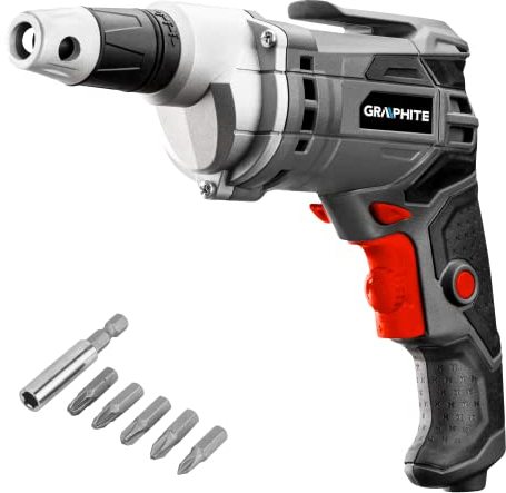 GRAPHITE Akku-Bohrschrauber 520W, Drehzahl 0-4200 U/min, Tragekoffer; Drehzahl- und Schraubertiefeneinstellung; ¼ 6,35 mm Bitaufnahme; 4 m Kabel, rutschfester Griff, 230V~50Hz