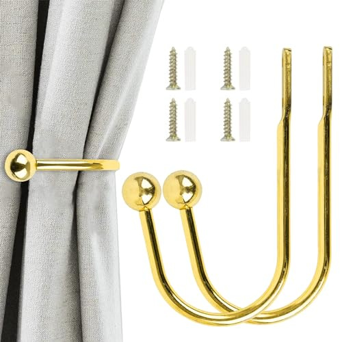 FANNAS 2 stycken dekorativa gardinkopplingar av metall, väggmontering, U-form, väggmontering, för sovrum, vardagsrum, badrum, kontor, kafé, guld