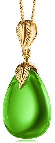 Amber by Mazukna - Grüner Bernstein Anhänger, Halskette mit Naturbernstein Tropfenanhänger in Grün, Vergoldetes Sterlingsilber ag925, 45cm Lange Kette, Grüner Bernstein Schmuck für Damen
