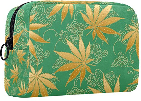 Kleine Schminktasche für Damen,Schminktasche, Reisekosmetiktasche,goldenes Ahornblatt Drucken